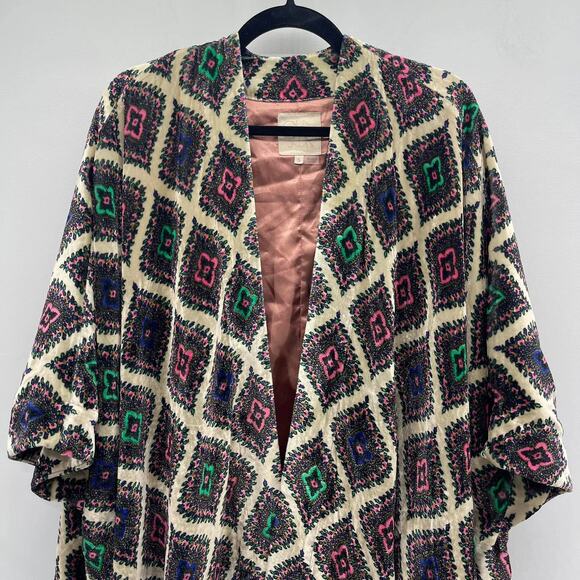 Chasor‎ Velvet Boho Geometric Print Cream Black Multi Oversized Kimono - Picture 2 of 8